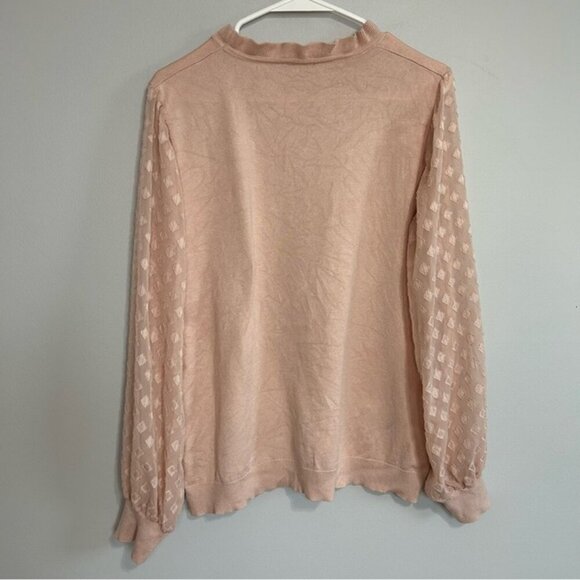 Adrianna Papell Sheer Diamond Sleeve Light Pink Scalloped Neckline Size Large - Picture 5 of 6